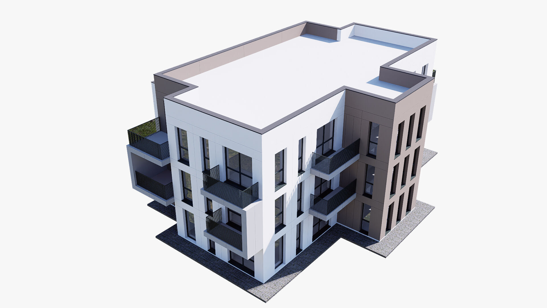 apartment building Low-poly 3D model_6
