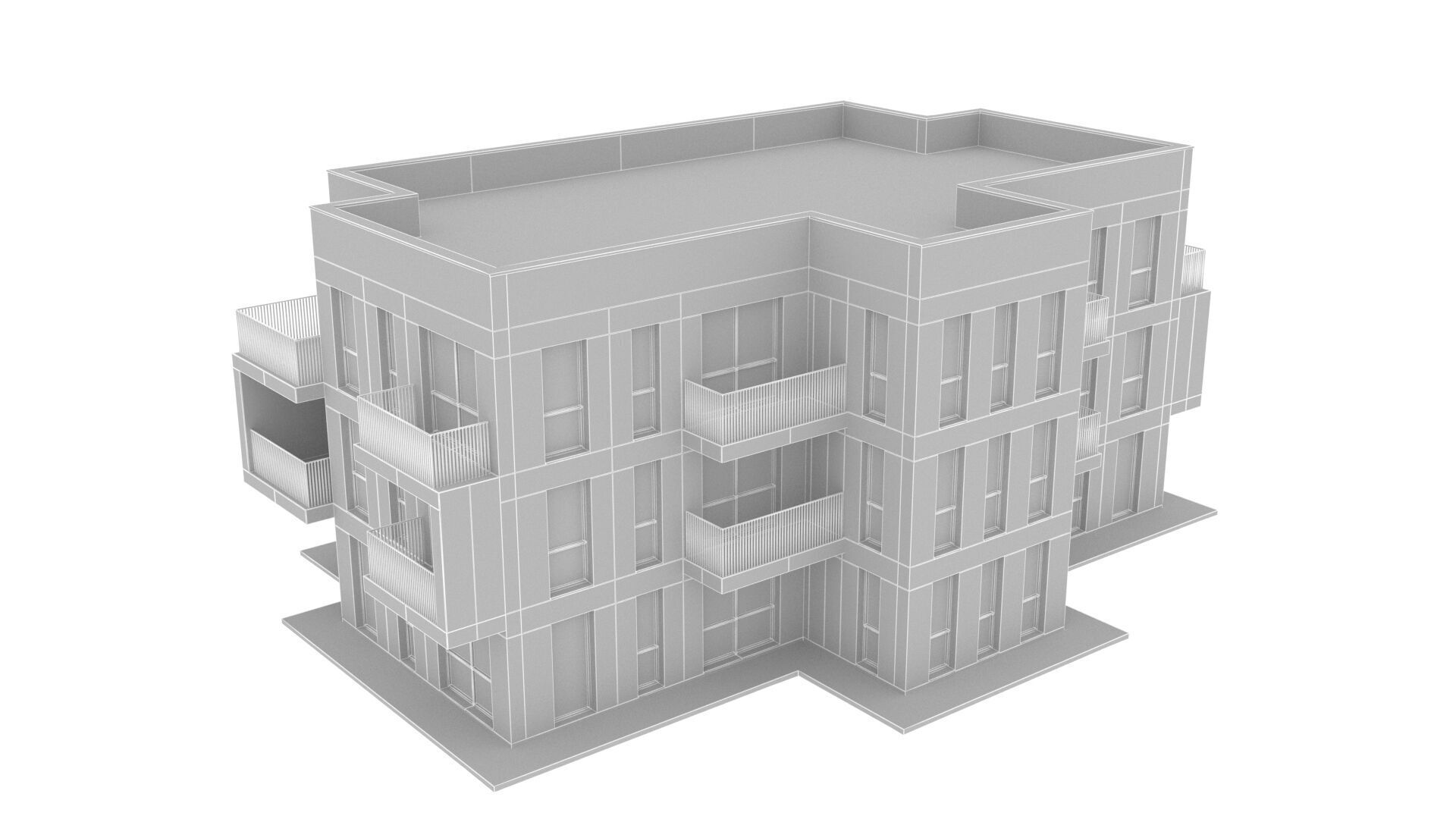 apartment building Low-poly 3D model_11