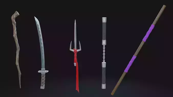TMNT Weapons Pack Stylized Ninja Gear for Animation Low-poly 3D model