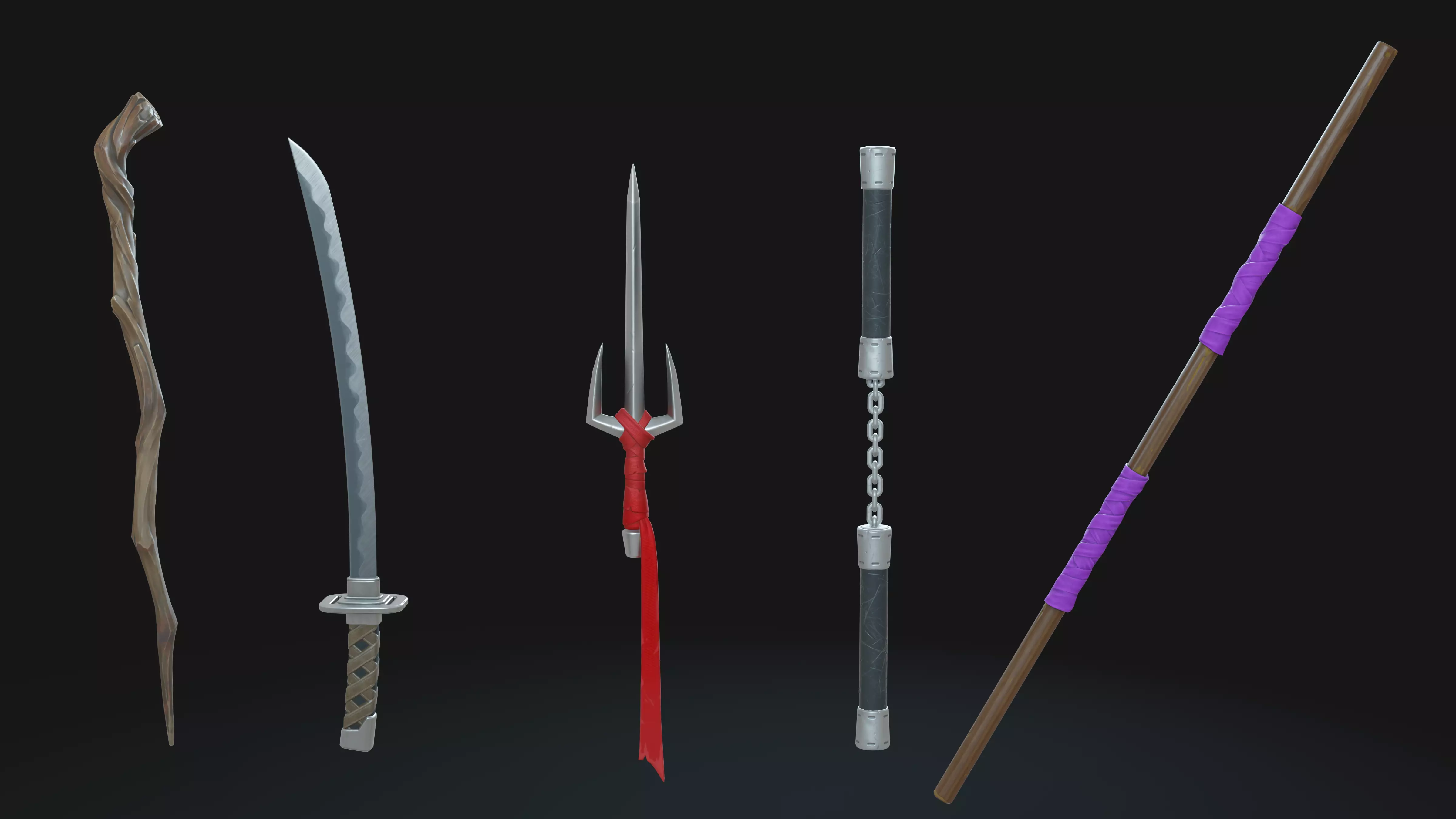 TMNT Weapons Pack Stylized Ninja Gear for Animation Low-poly 3D model_0
