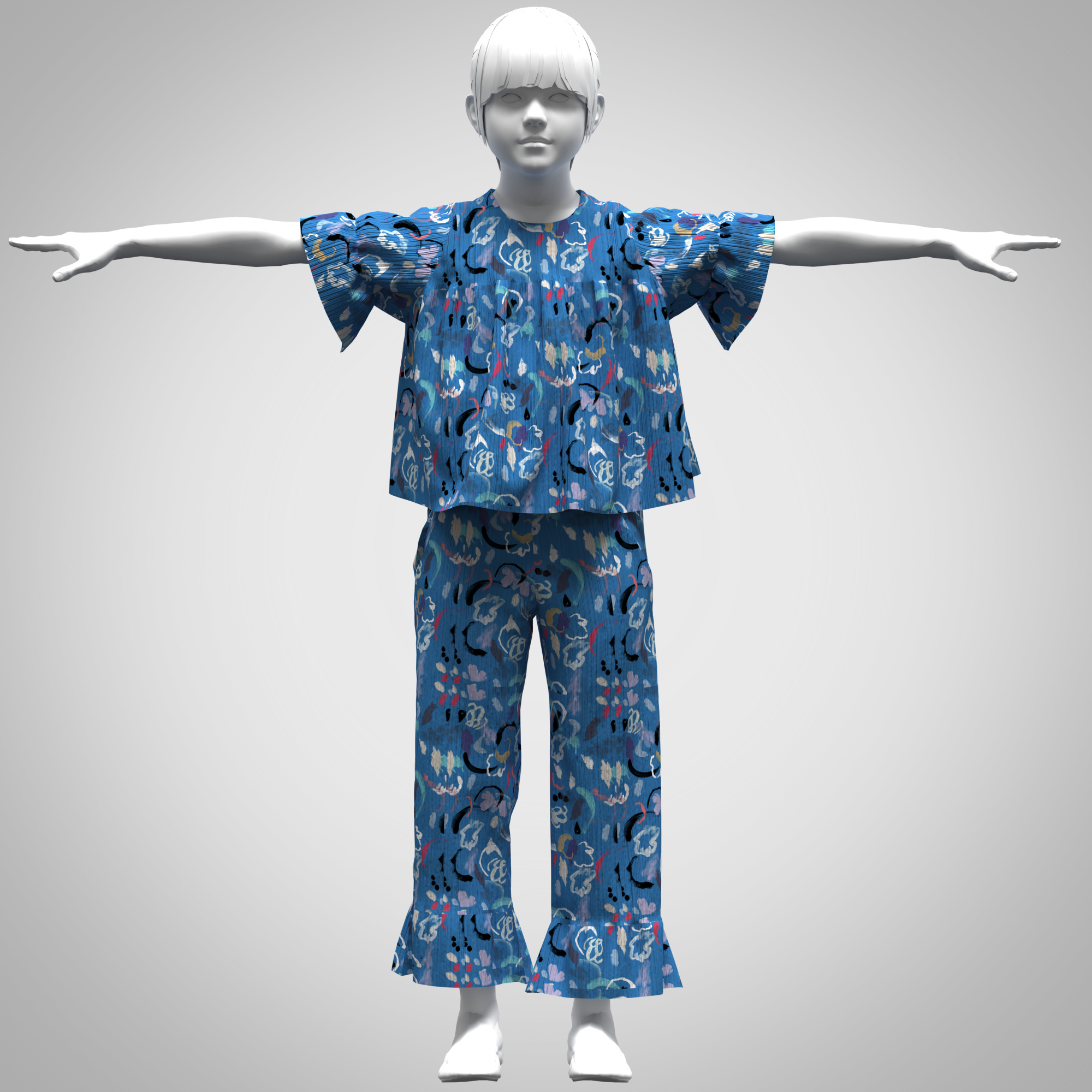 Girls top bottom set rigged model  Low-poly 3D model_17