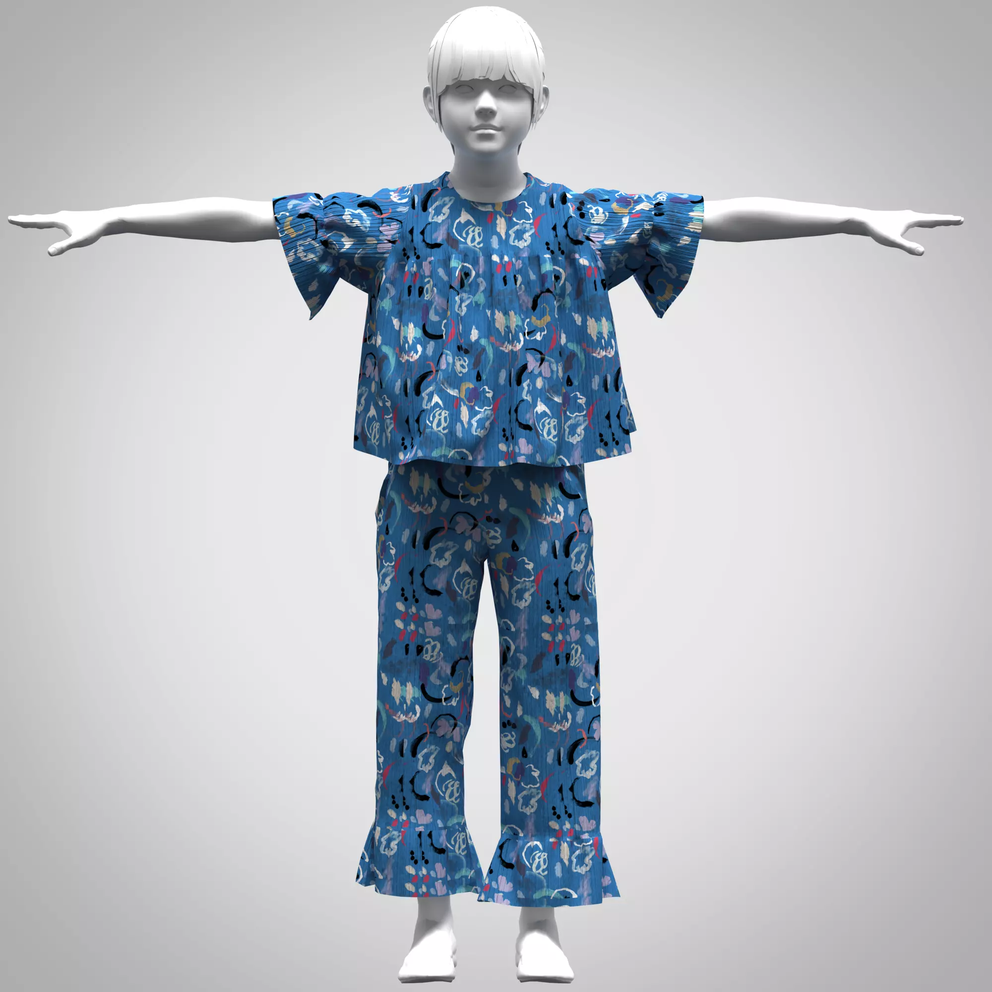 Girls top bottom set rigged model  Low-poly 3D model_0