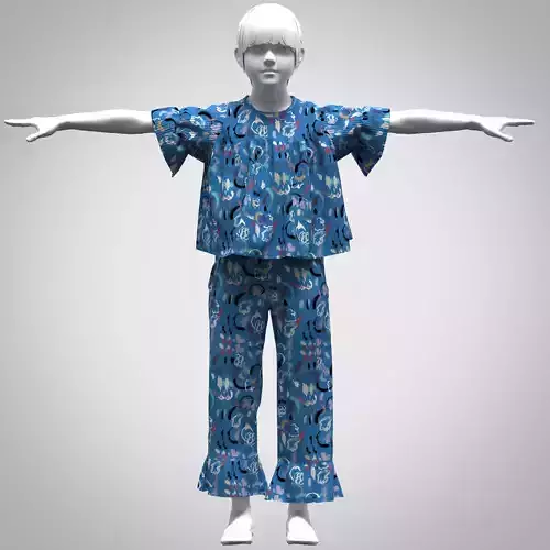 Girls top bottom set rigged model  Low-poly 3D model