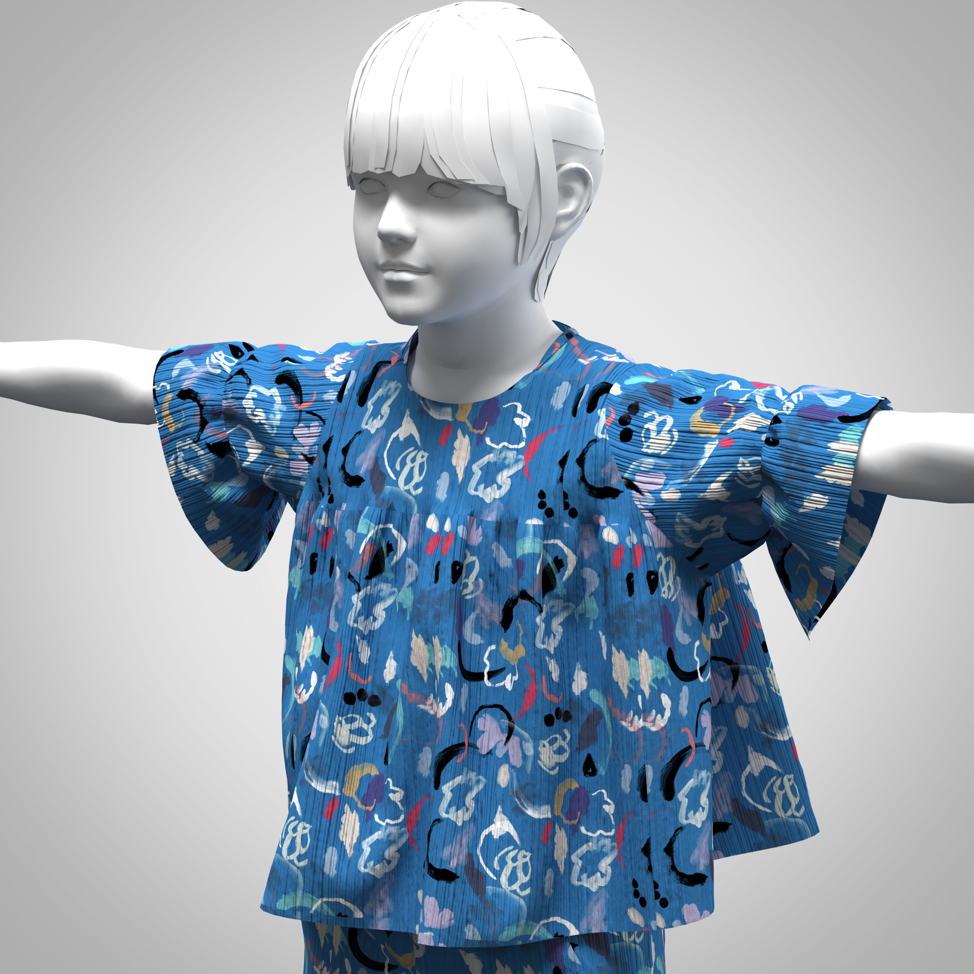 Girls top bottom set rigged model  Low-poly 3D model_1