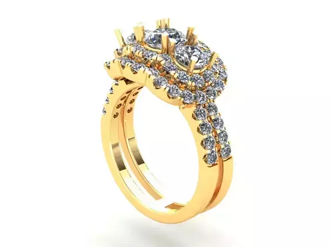 Three Stone Pav Set Wedding Ring 399