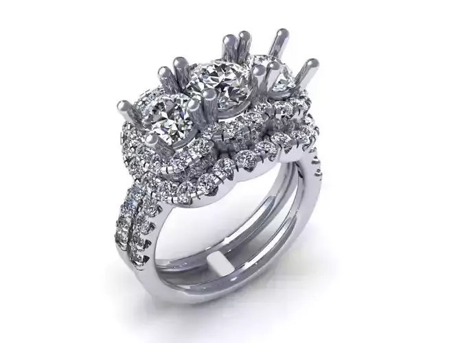 Three Stone Halo Diamond Ring 421