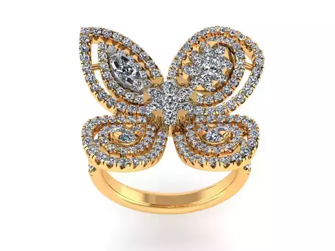 Butterfly Wedding Diamond Pav Set Ring B420 3D print model