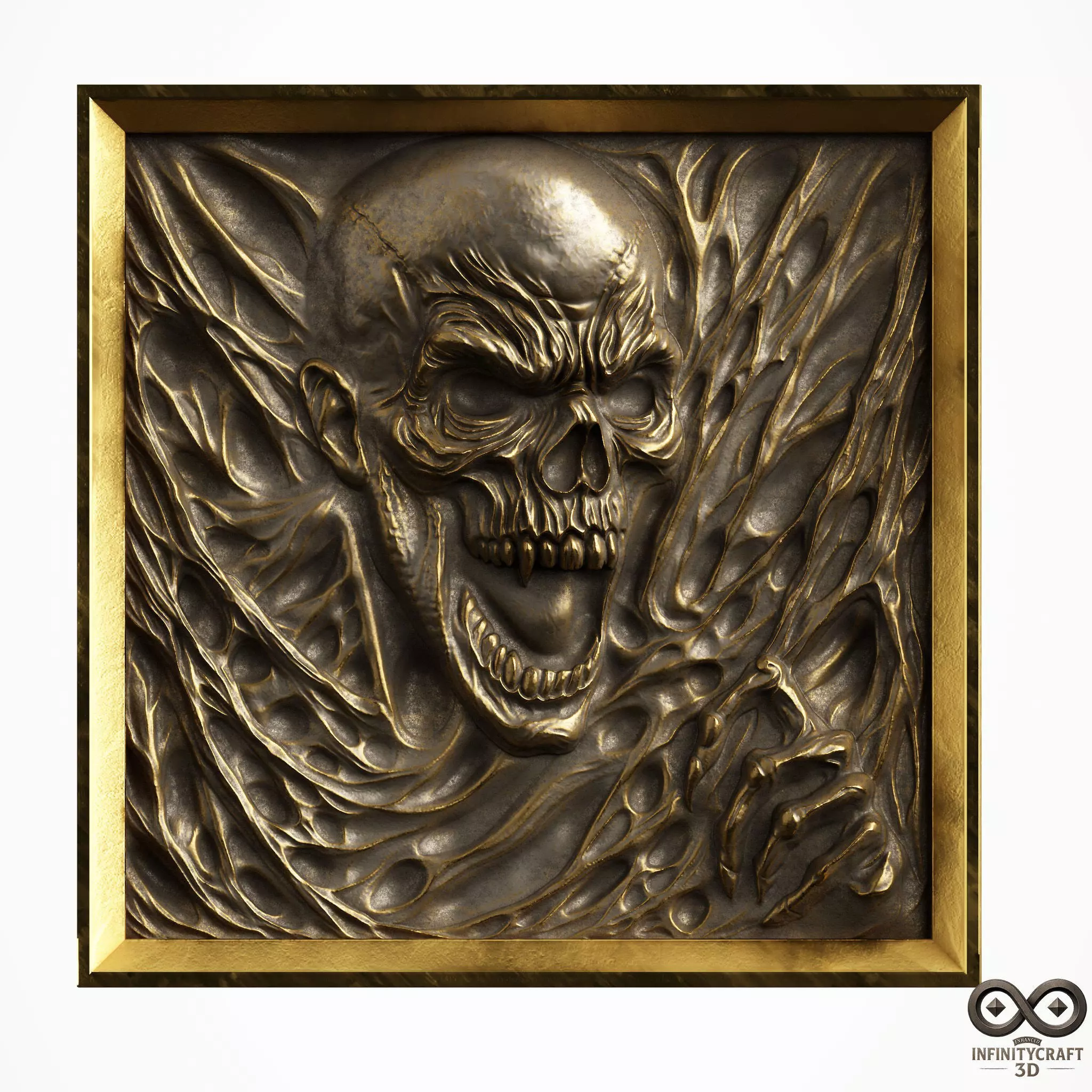 Soul Scream Gothic Skull Wall Relief 3D Model for CNC 3D print model_0