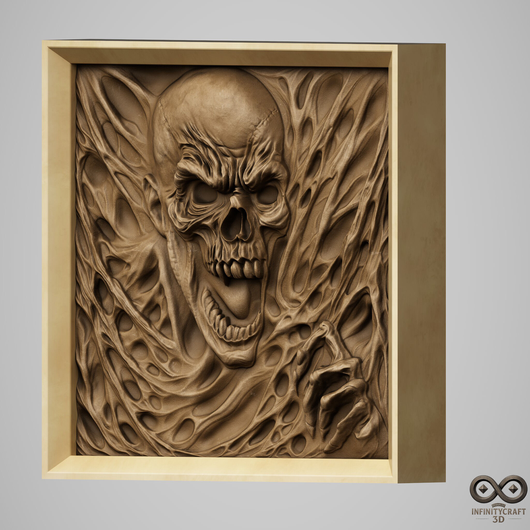 Soul Scream Gothic Skull Wall Relief 3D Model for CNC 3D print model_3