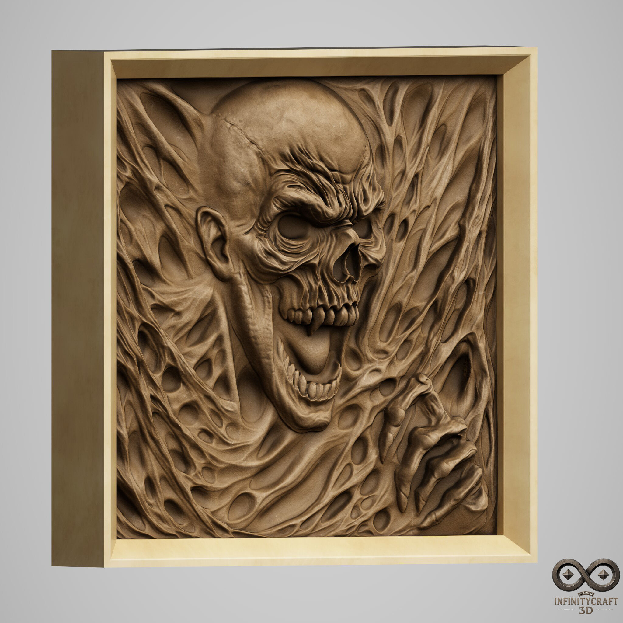 Soul Scream Gothic Skull Wall Relief 3D Model for CNC 3D print model_2