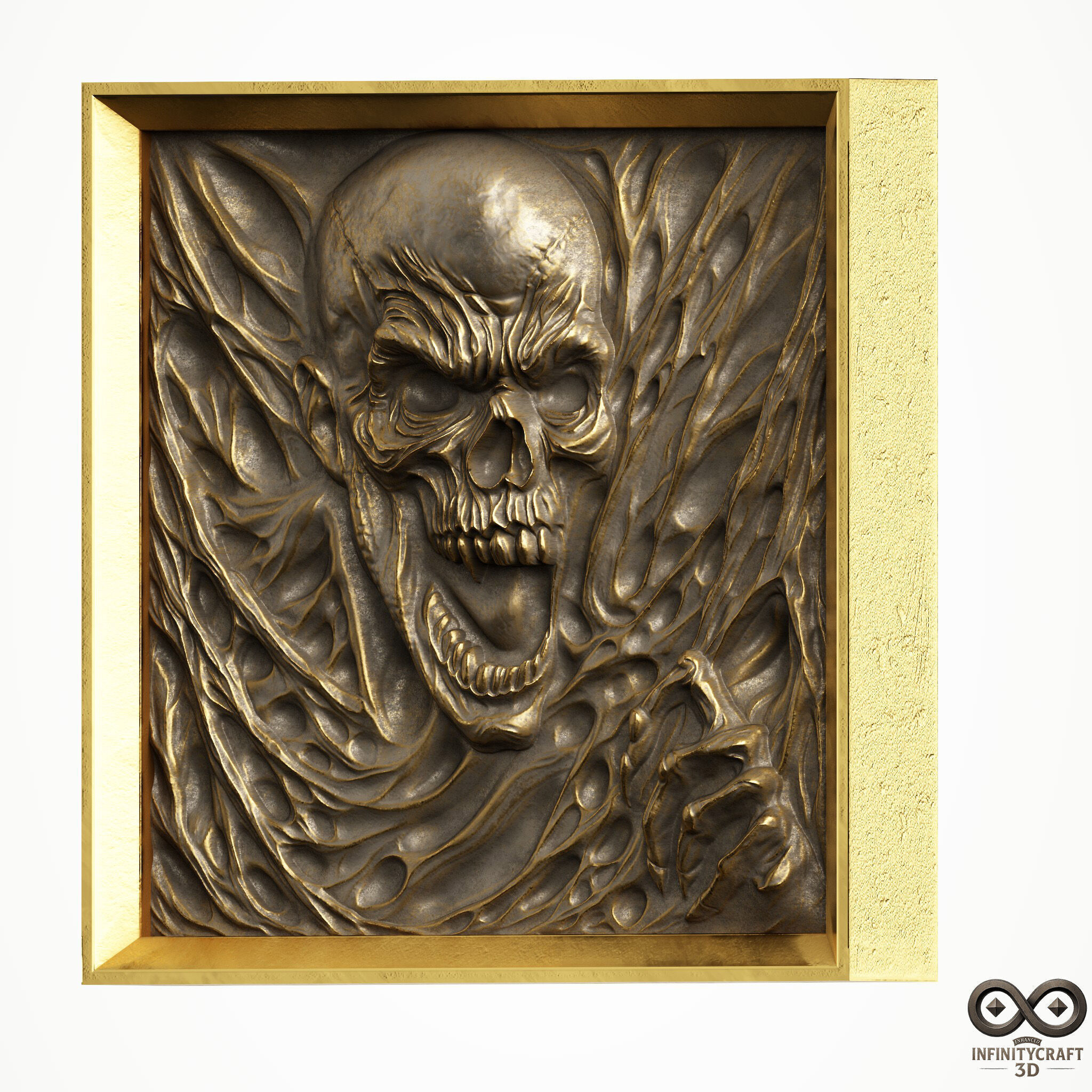 Soul Scream Gothic Skull Wall Relief 3D Model for CNC 3D print model_5