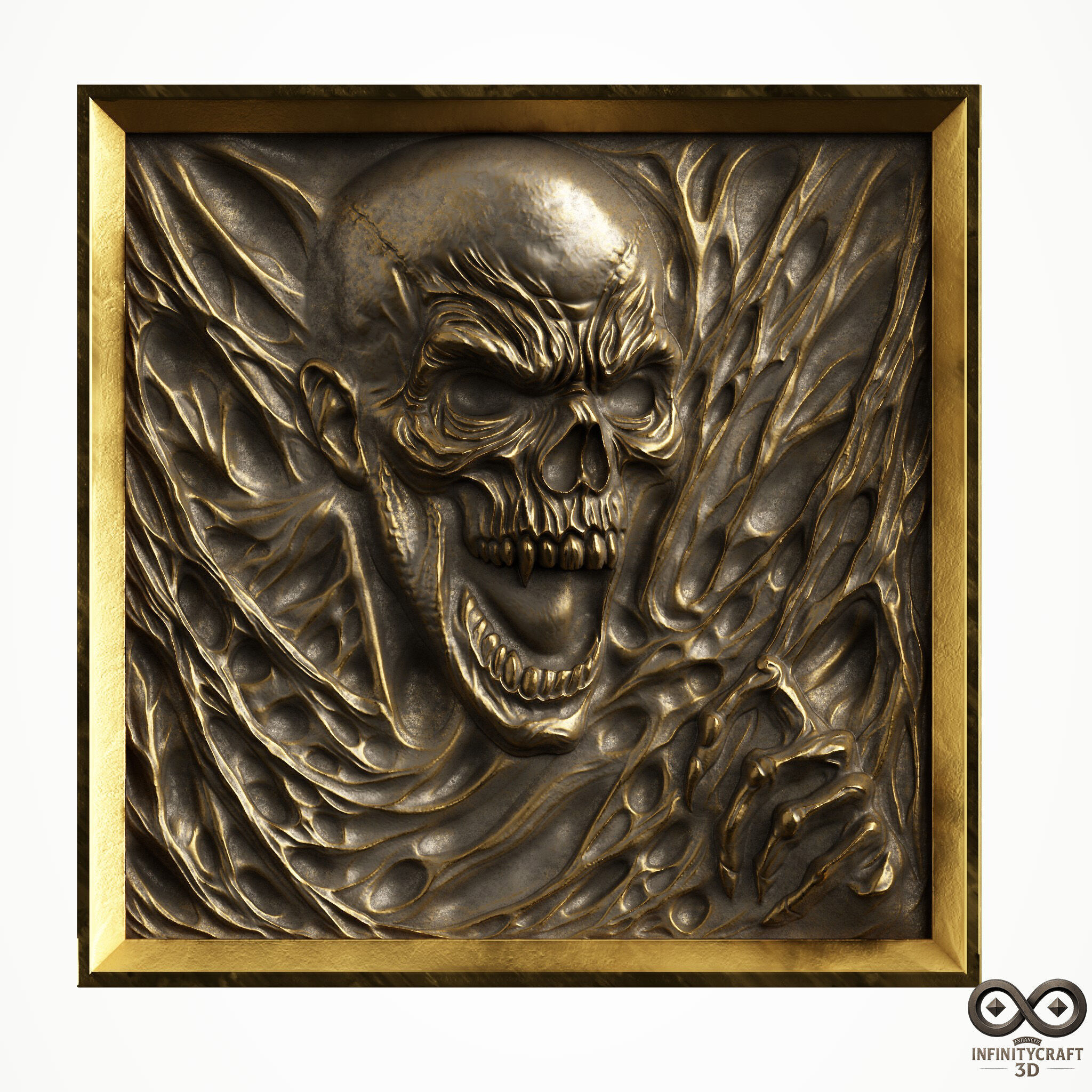 Soul Scream Gothic Skull Wall Relief 3D Model for CNC 3D print model_4