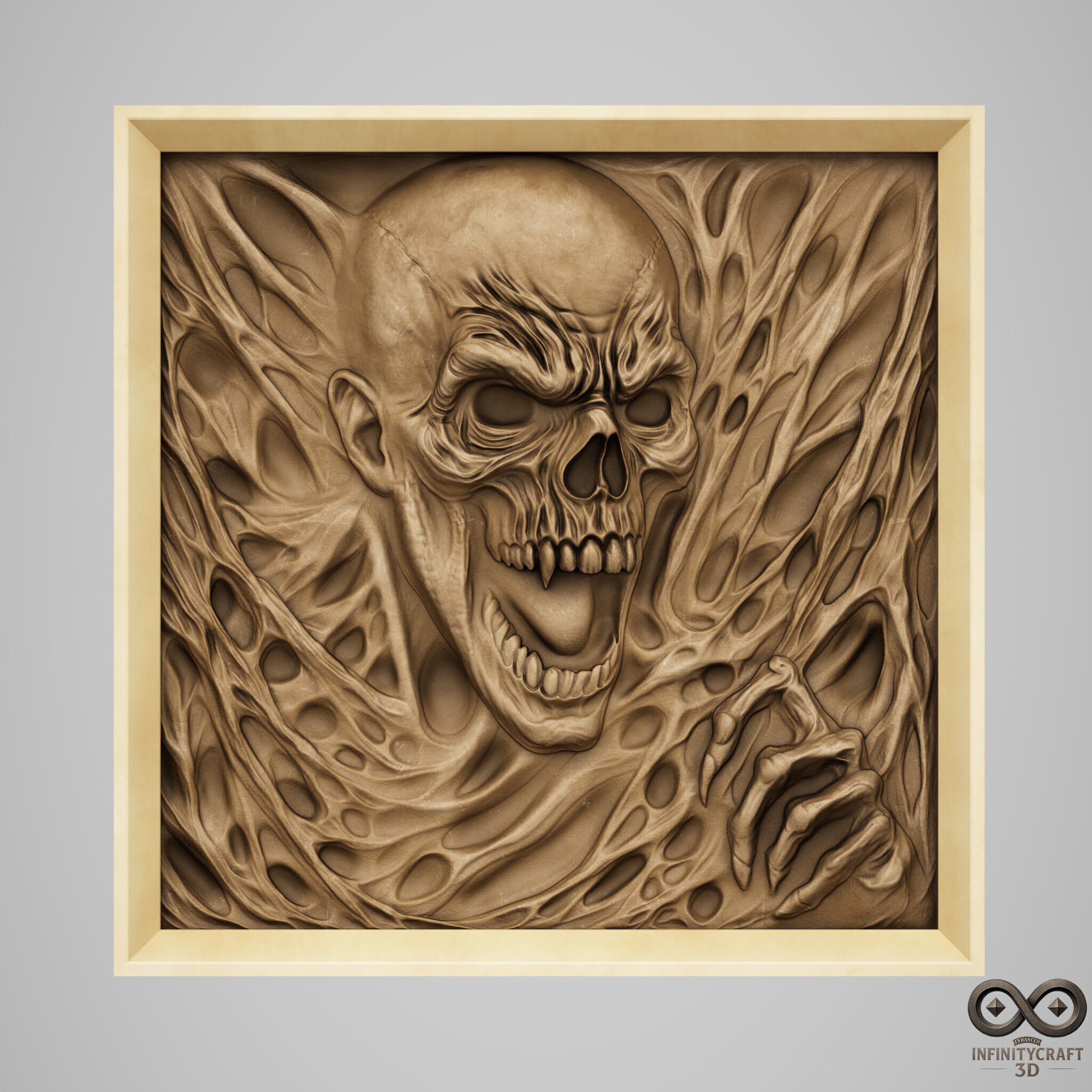Soul Scream Gothic Skull Wall Relief 3D Model for CNC 3D print model_1