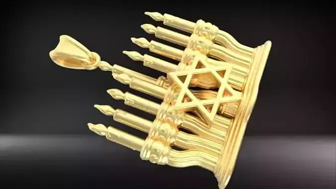 Menorah Star Of David  In The Center Jewelry Pendant 