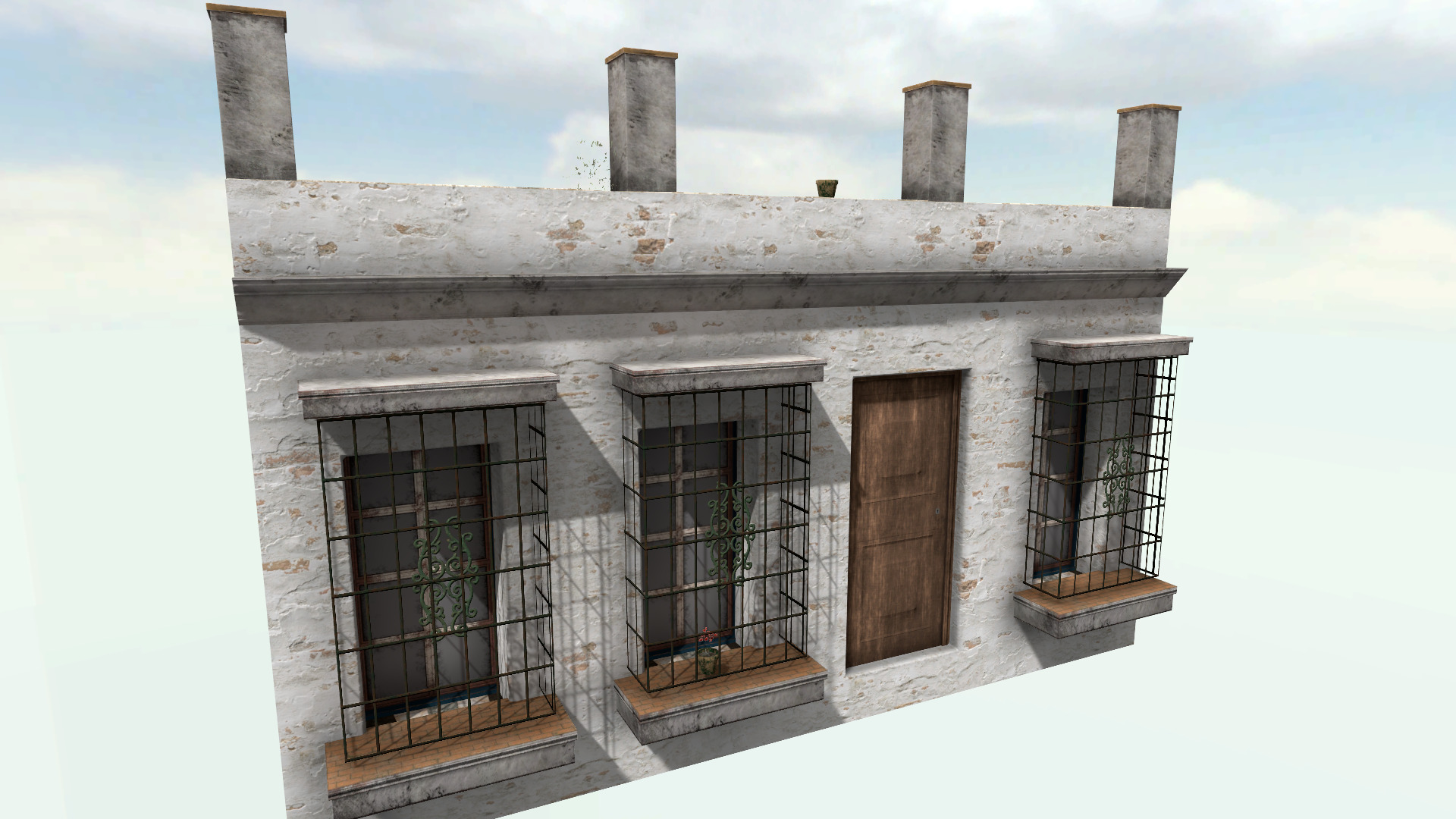 Old High-Quality 3D Colonial House Low-poly 3D model_1