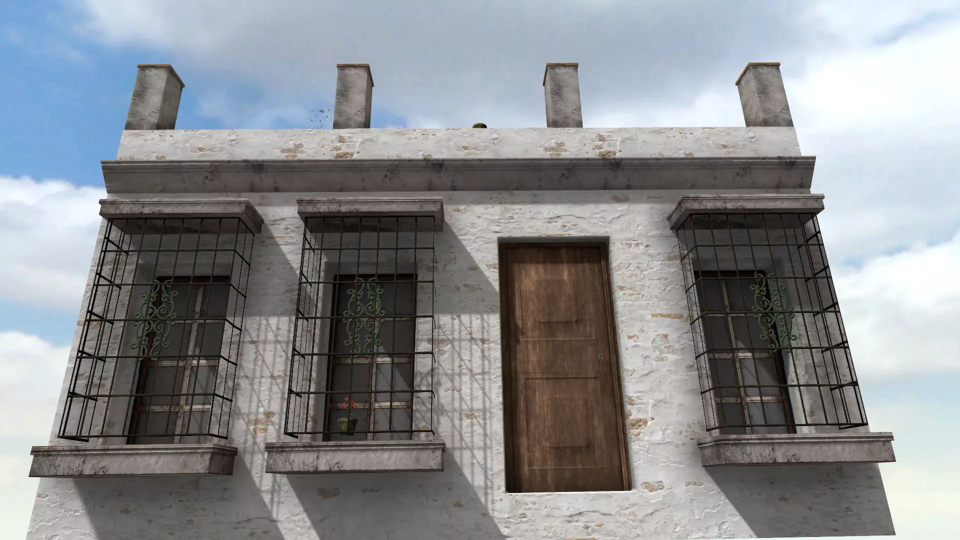 Old High-Quality 3D Colonial House Low-poly 3D model_0