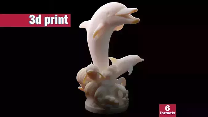 Dolphin Family Sculpture  Ocean-Themed Decorative Model