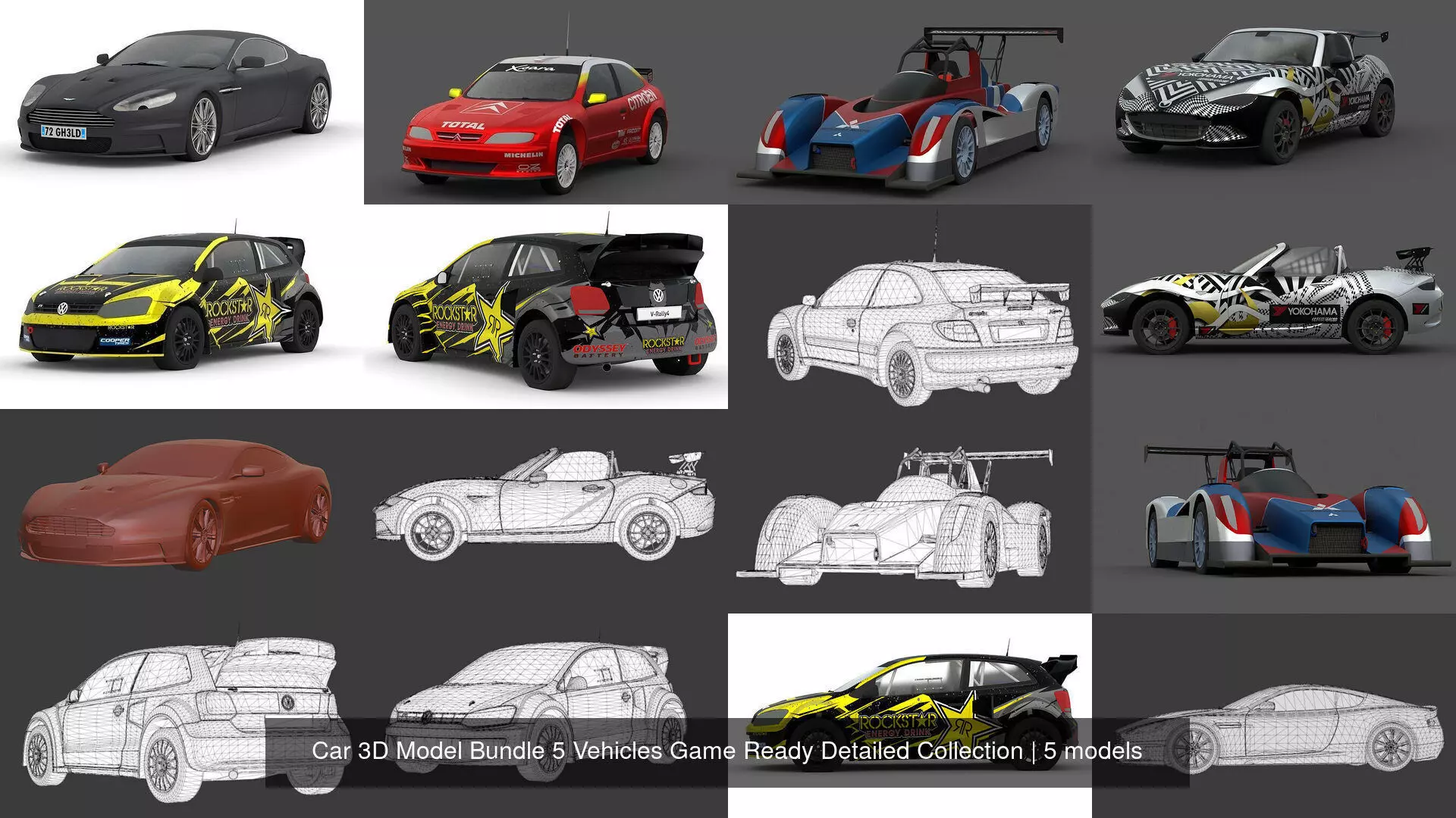 Car 3D Model Bundle 5 Vehicles Game Ready Detailed Collection _1