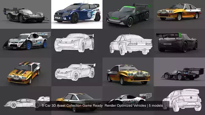 5-Car 3D Asset Collection Game Ready  Render Optimized Vehicles