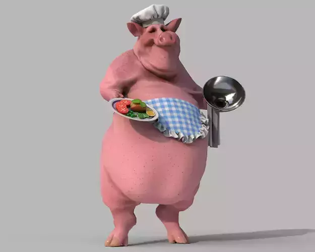 Pig waitress Low-poly 3D model