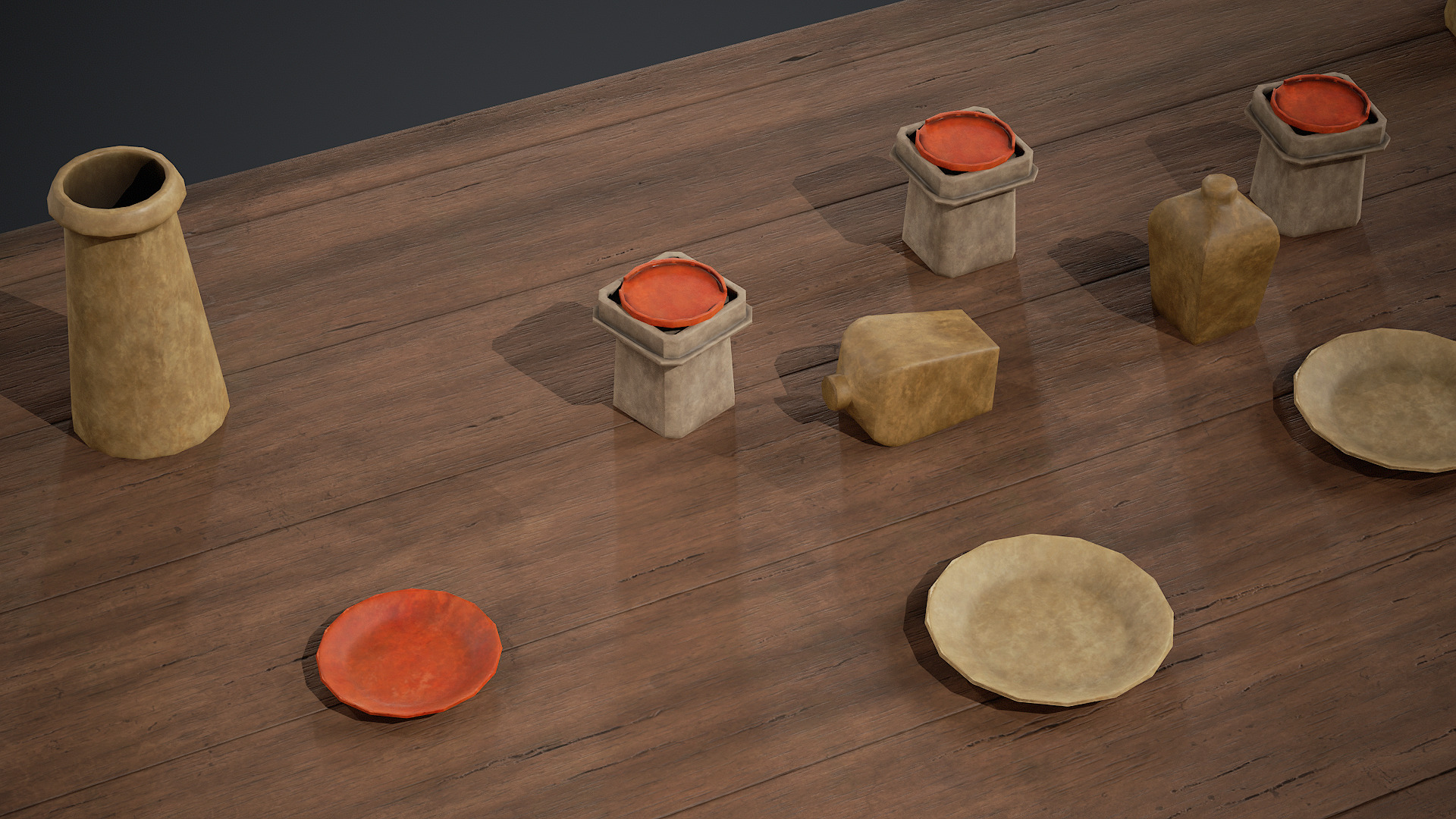 Japanese Wooden Table and Props - PBR Texture Low-poly 3D model_2