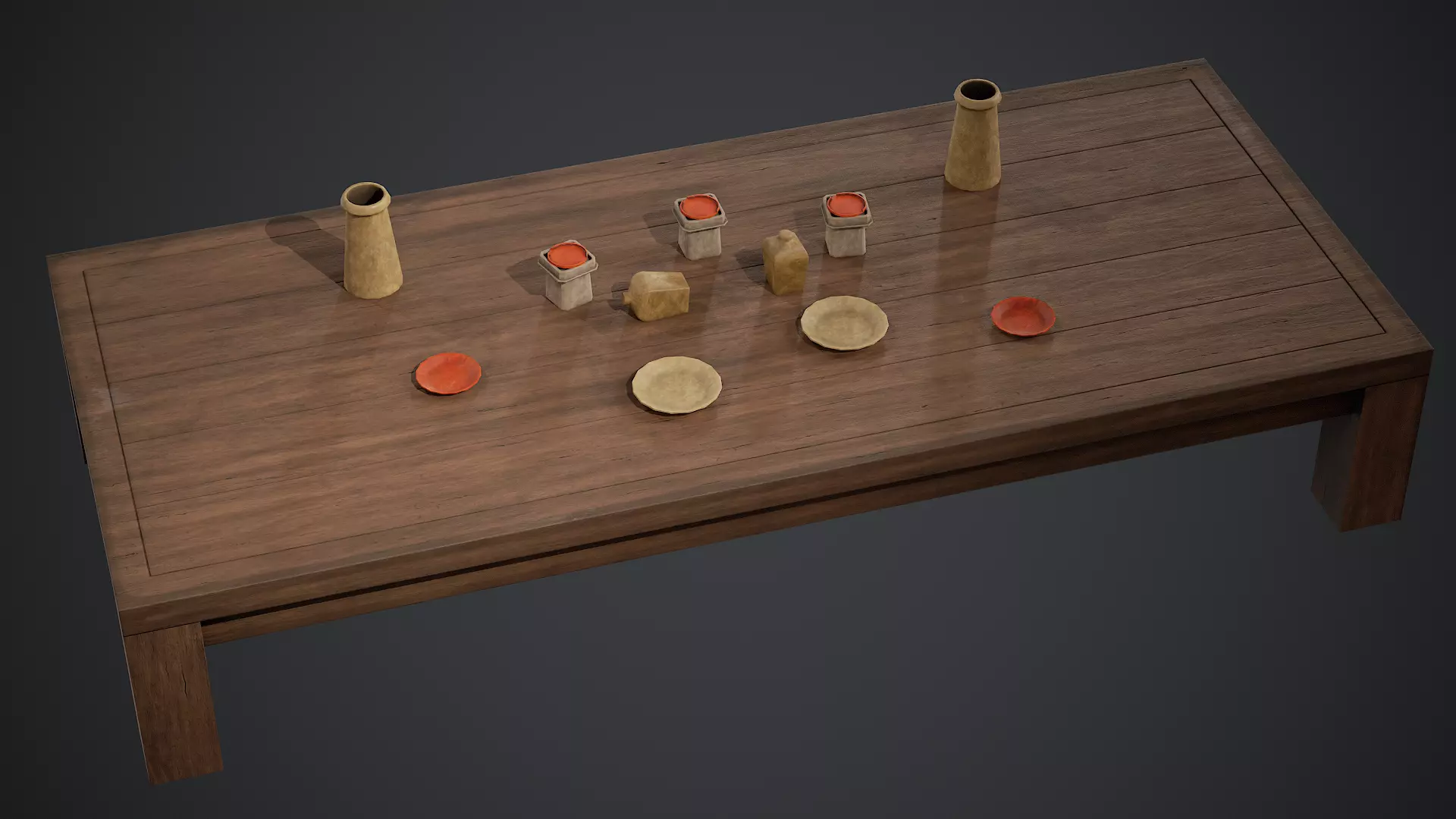 Japanese Wooden Table and Props - PBR Texture Low-poly 3D model_0