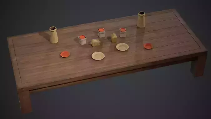 Japanese Wooden Table and Props - PBR Texture