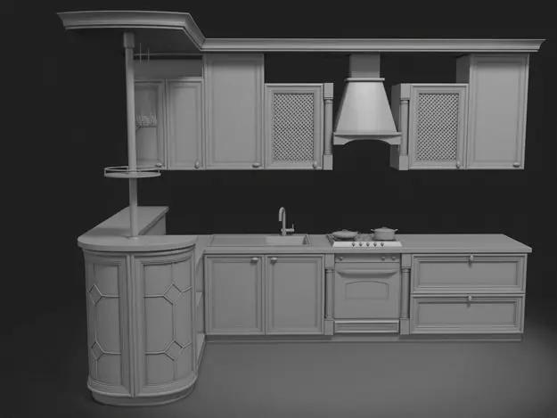 Kitchen set with stove and sink 3D model