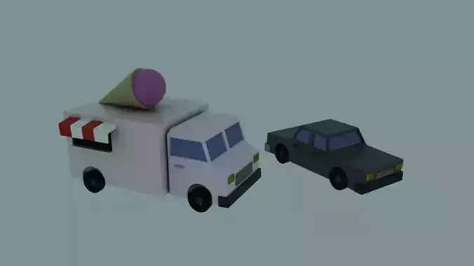 Low Poly Vehicle Set - Ice cream truck and Car Low-poly 3D model