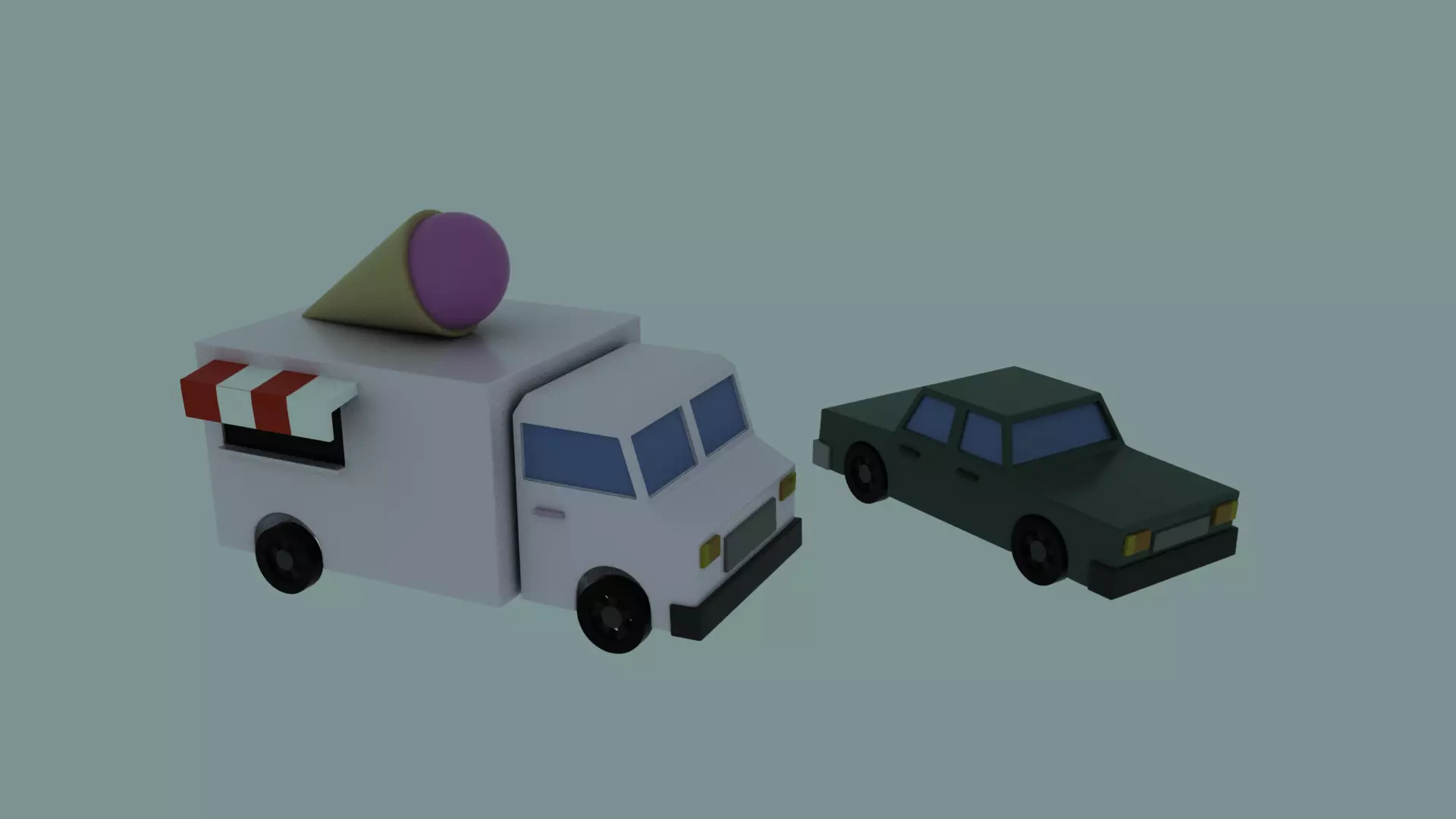 Low Poly Vehicle Set - Ice cream truck and Car Low-poly 3D model_0