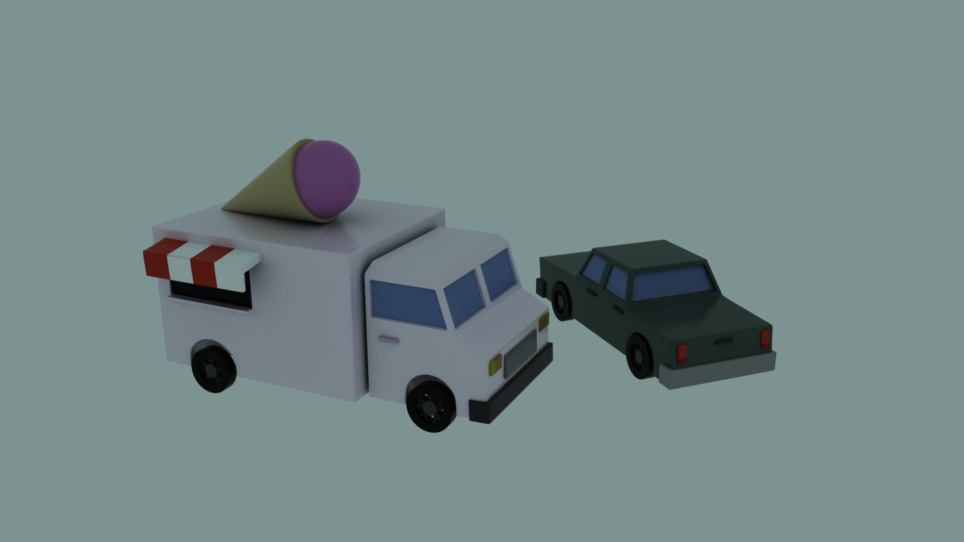 Low Poly Vehicle Set - Ice cream truck and Car Low-poly 3D model_2