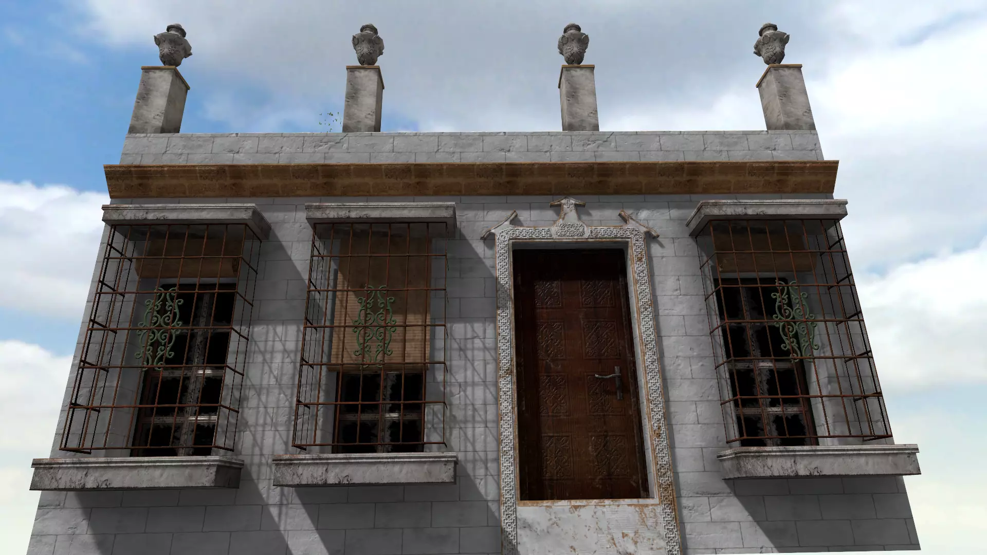 Old High-Quality 3D Colonial House Low-poly 3D model_0