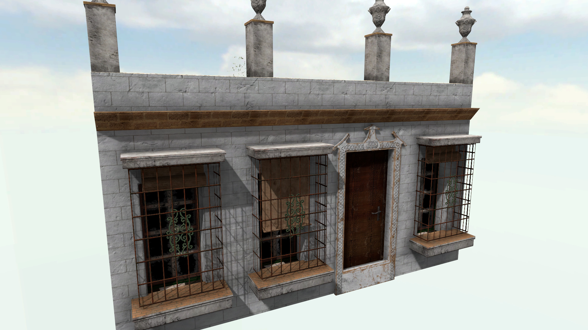 Old High-Quality 3D Colonial House Low-poly 3D model_1