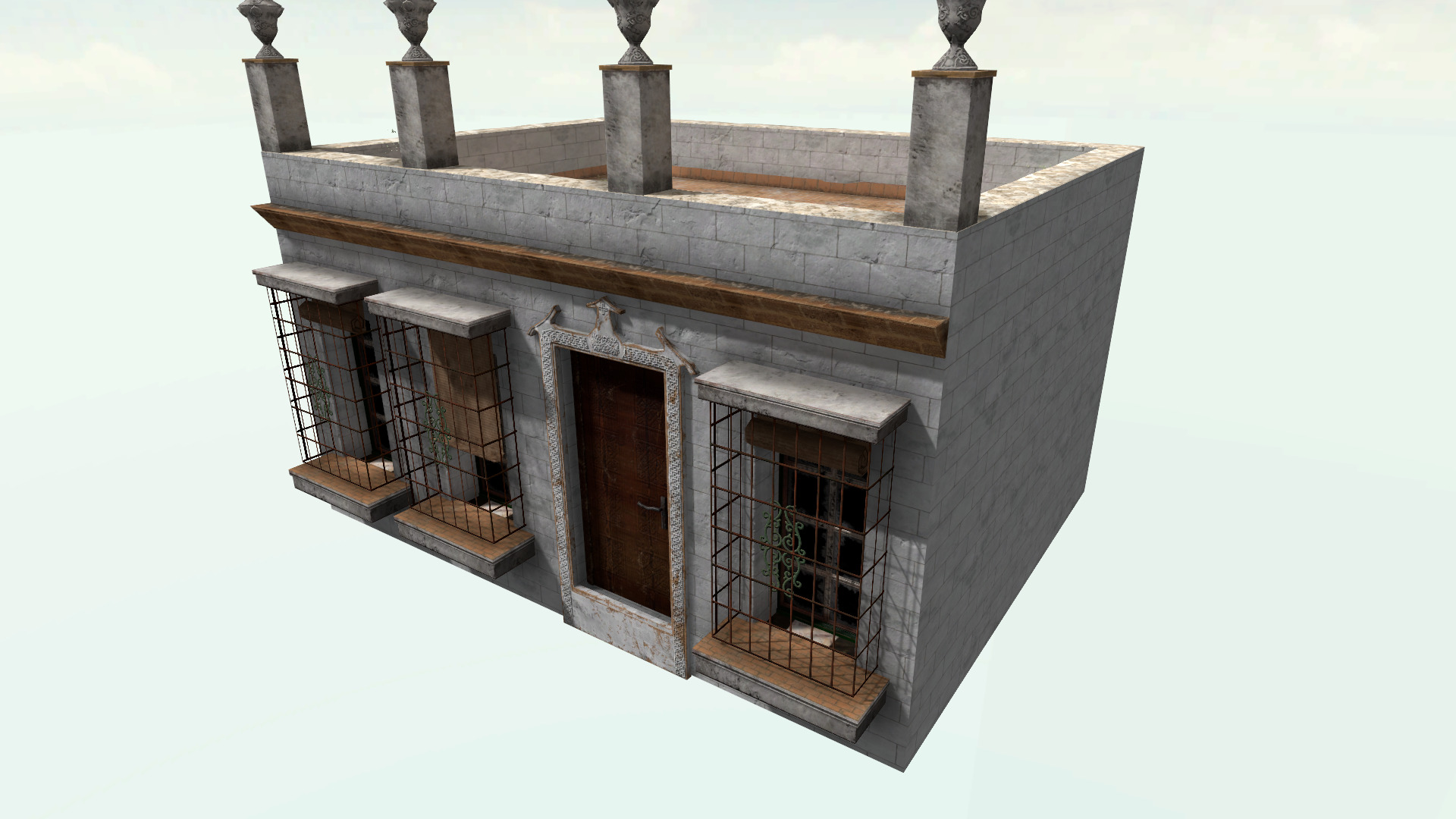 Old High-Quality 3D Colonial House Low-poly 3D model_2