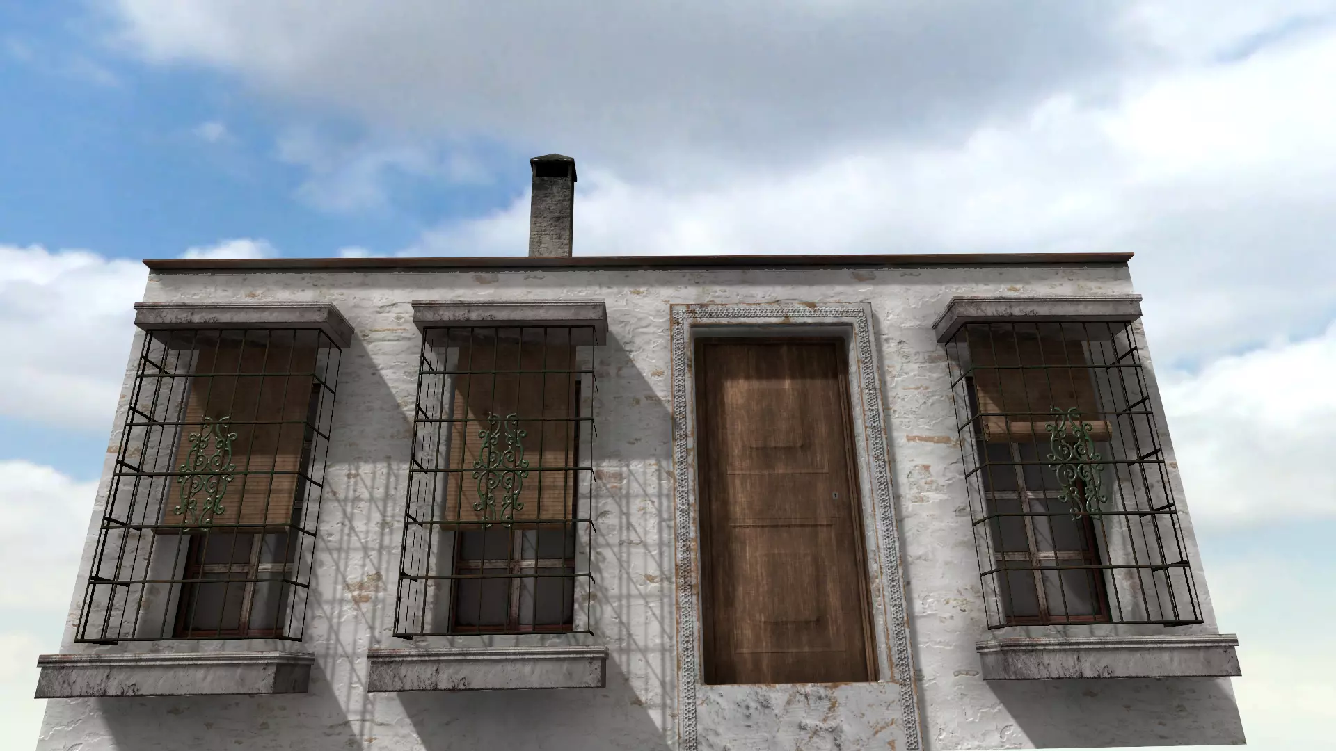 Old High-Quality 3D Colonial House Low-poly 3D model_0