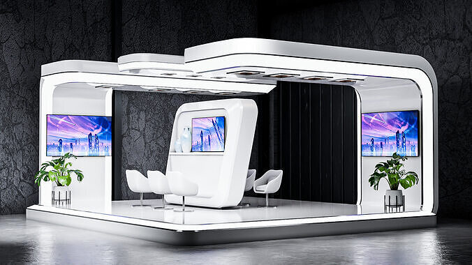 Futuristic White Exhibition Booth Design High-Quality 3D Model 3D model