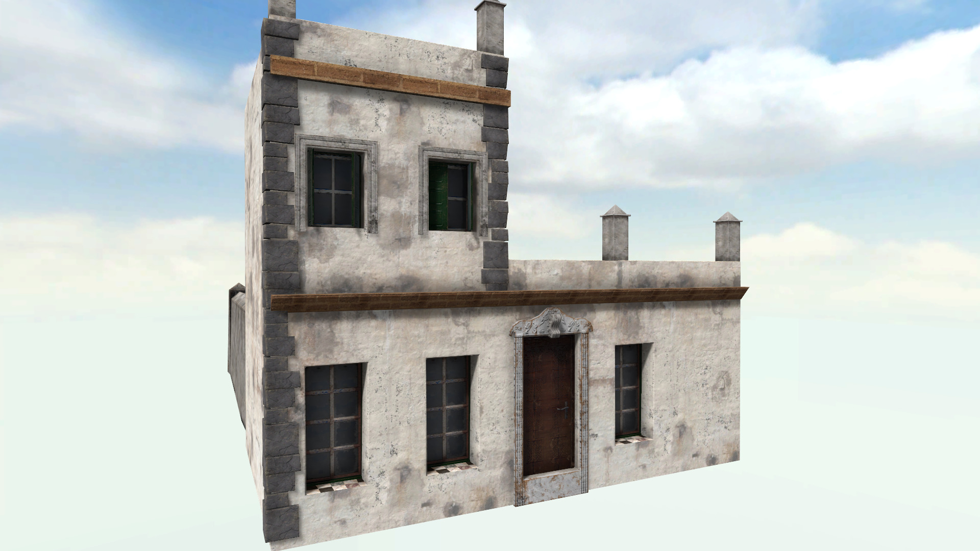 Old High-Quality 3D Colonial House Low-poly 3D model_1