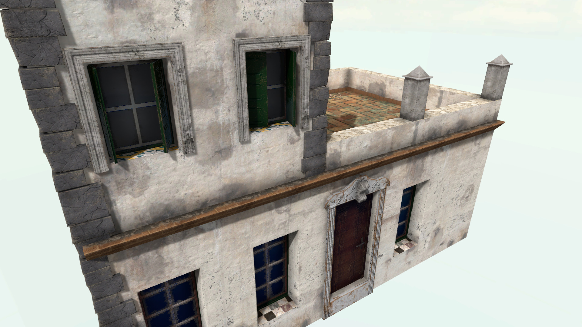 Old High-Quality 3D Colonial House Low-poly 3D model_4