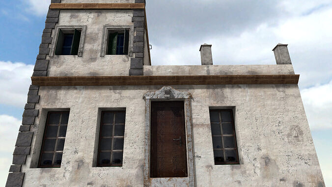 Old High-Quality 3D Colonial House Low-poly 3D model