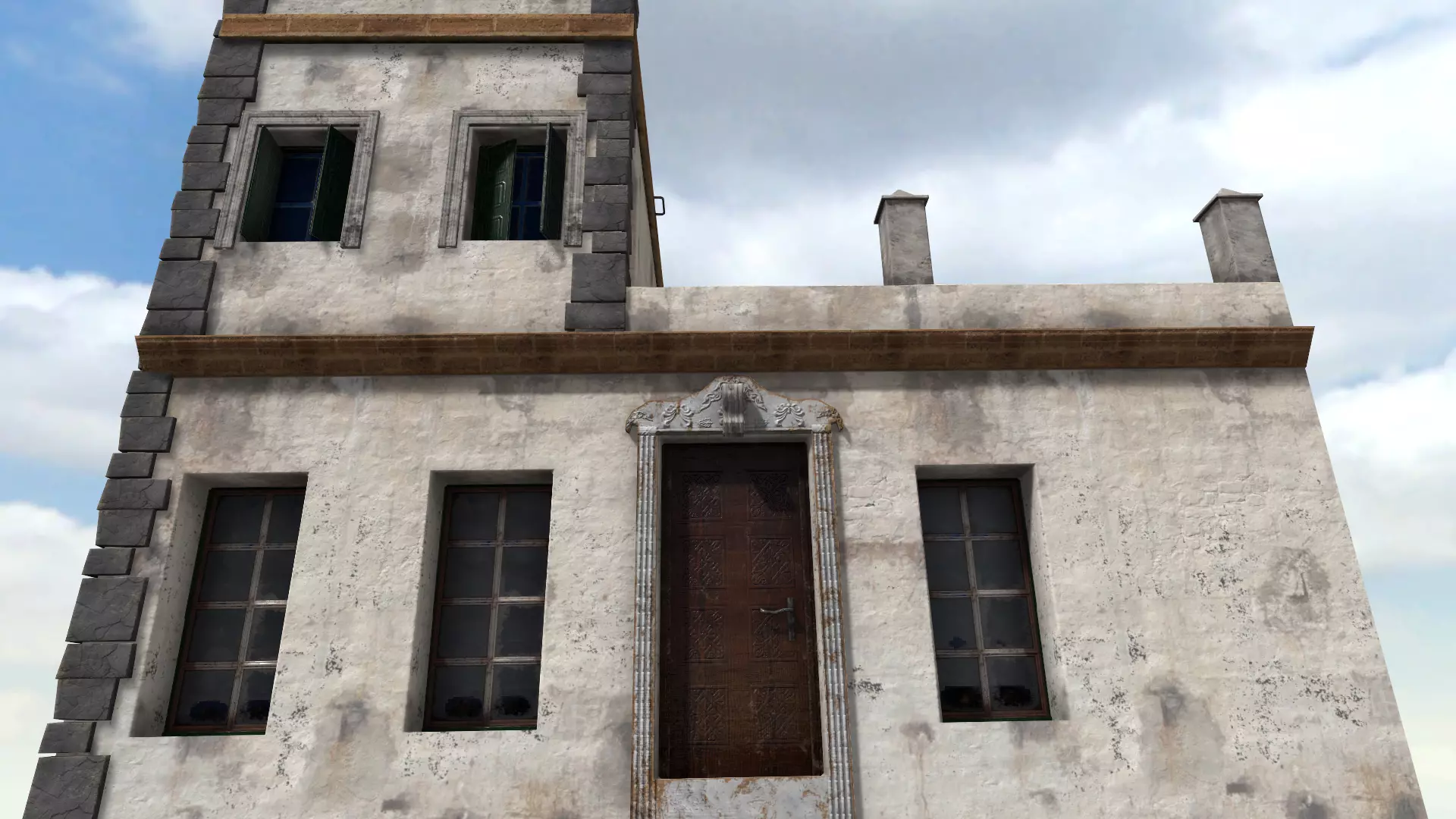 Old High-Quality 3D Colonial House Low-poly 3D model_0