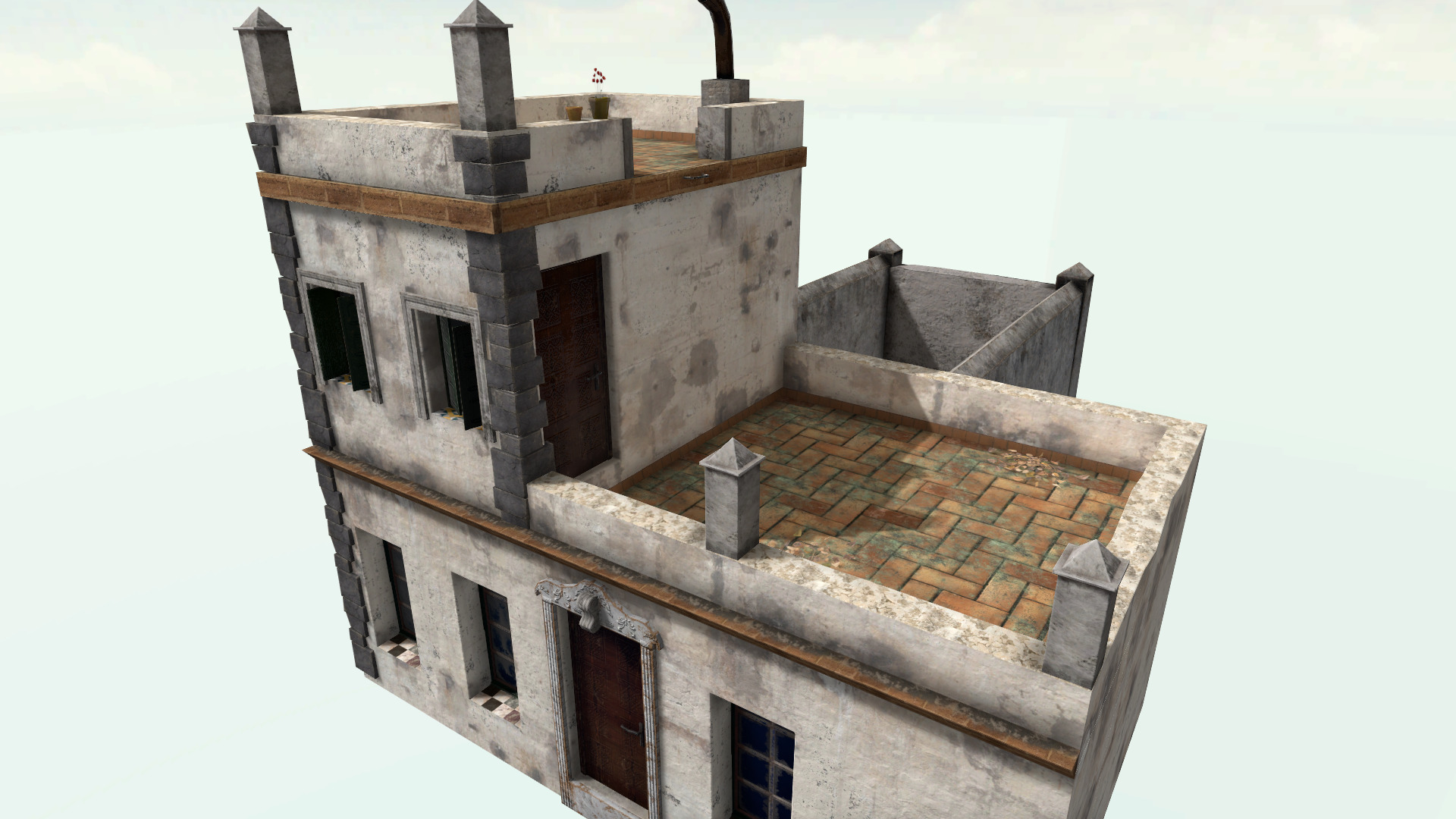 Old High-Quality 3D Colonial House Low-poly 3D model_2