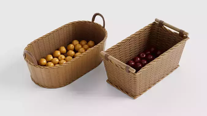 10 variation wicker basket with vegetables Low-poly 3D model