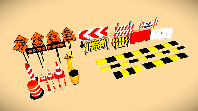 Traffic Props Low-Poly Low-poly 3D model