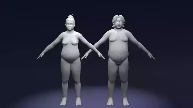 Stylized Fat Male Female Body Base Mesh Rigged IK FK Switch Low-poly 3D model
