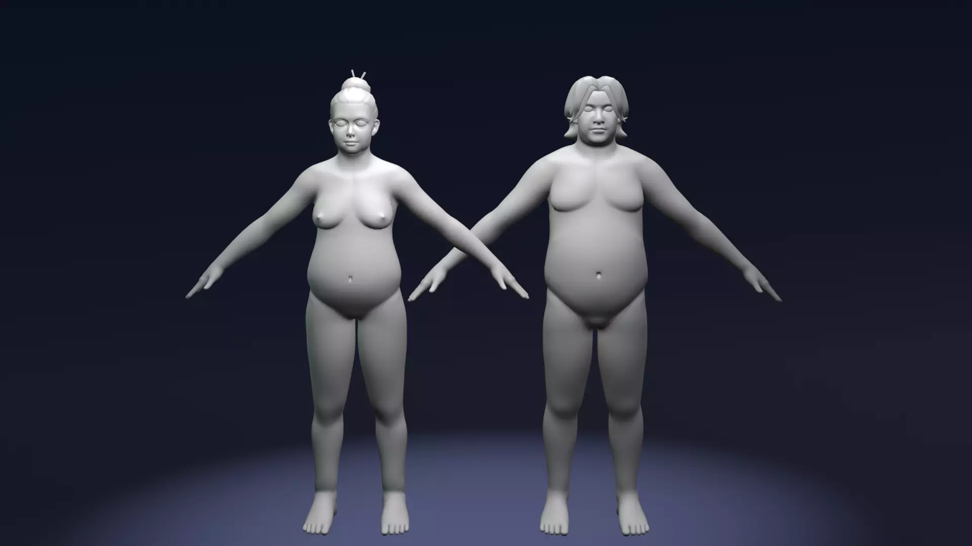 Stylized Fat Male Female Body Base Mesh Rigged IK FK Switch Low-poly 3D model