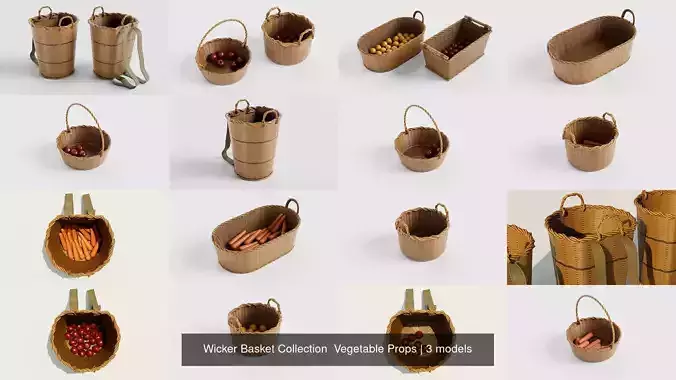 25 variant wicker Basket Collection  Vegetable Props 