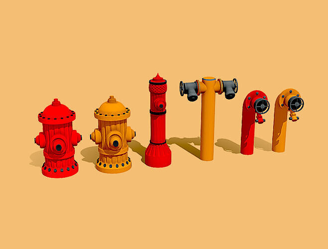 Fire Hydrant pack Low-Poly Low-poly 3D model