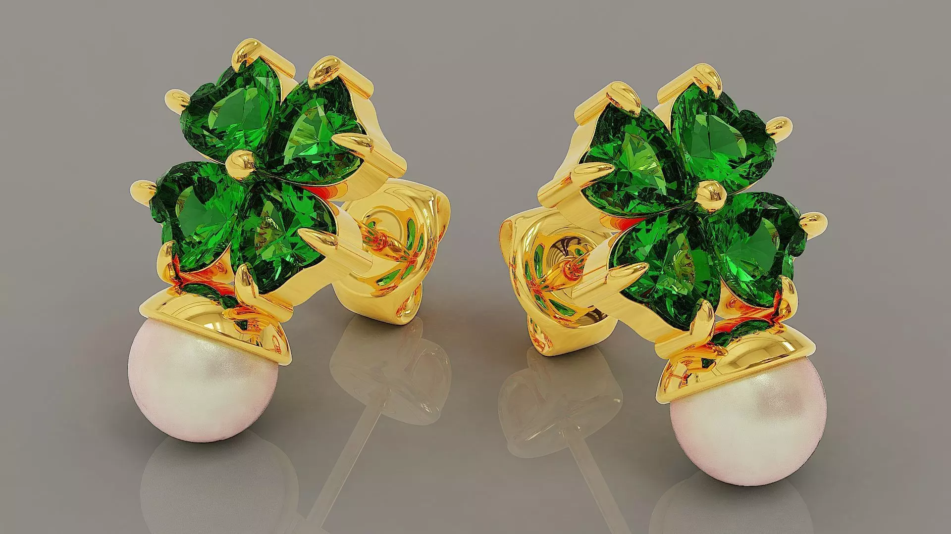 Heart shape diamond and pearl stud earrings Free 3D print model