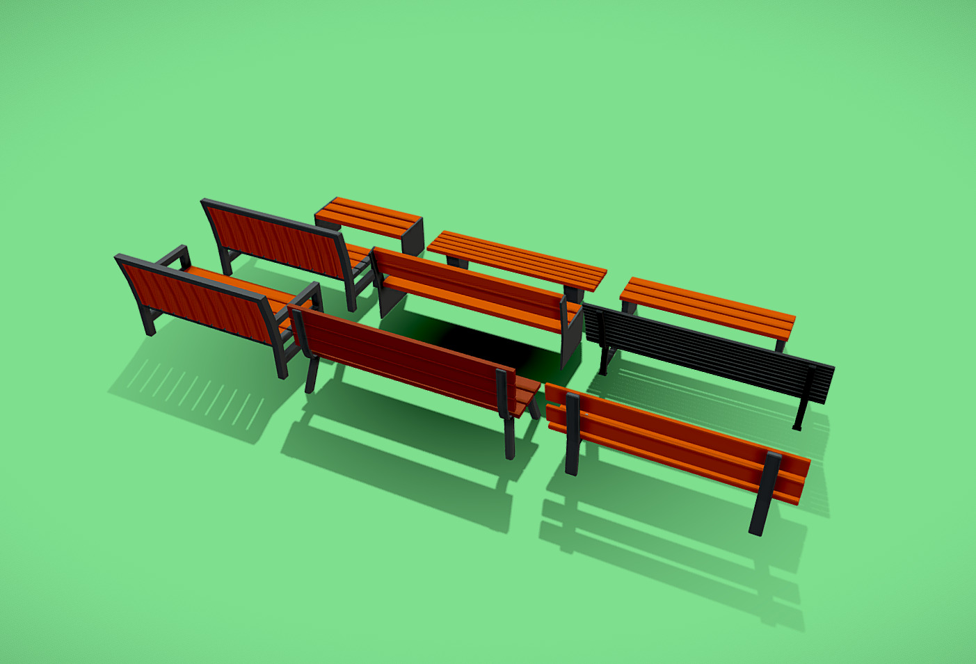 Bench pack Low-Poly Low-poly 3D model_1
