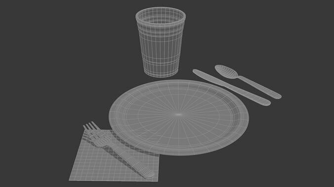 Barbecue Cookout Place Settings 3D model 5